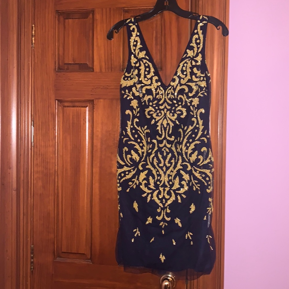 Navy/gold cocktail dress